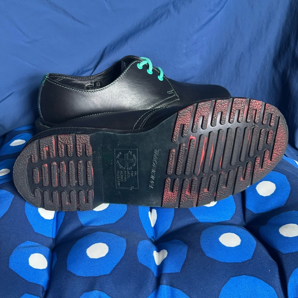 Rare Dr. Martens Black 1461 Green Teal Laces Stitching New Year Women’s US 8 UK6 - Picture 4 of 11